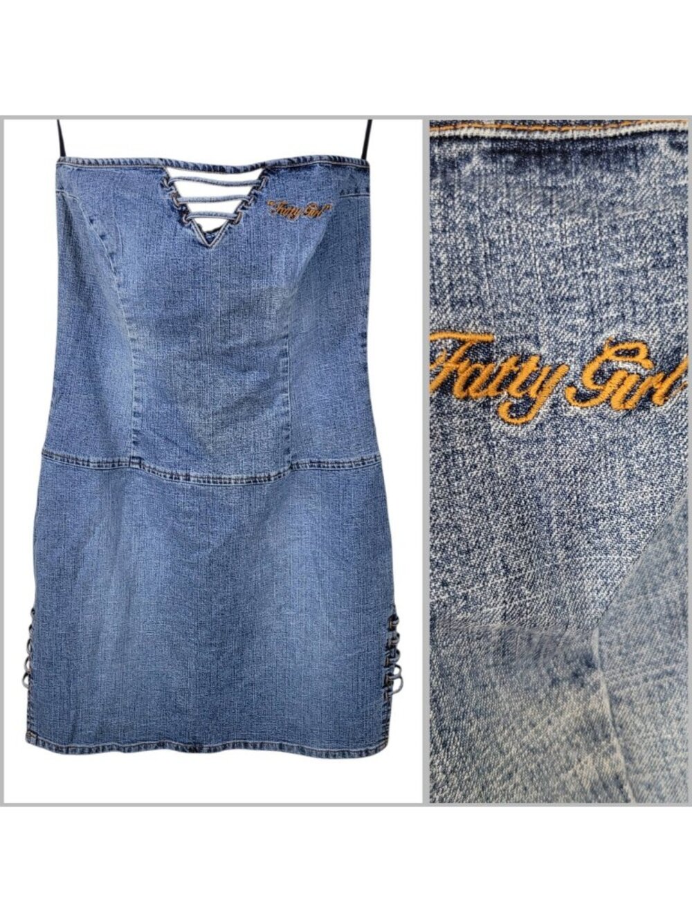 Vintage Fubu Denim Fatty Girl Hip Hop Dress Size 10/12 Mini Sexy Bodycon Jean